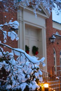 snow and church doors