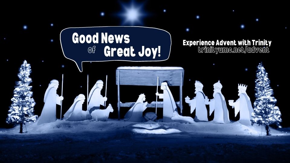 nativity in white cardboard on blue background